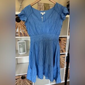 Blu Pepper Blue Smocked Cap Sleeve Dress